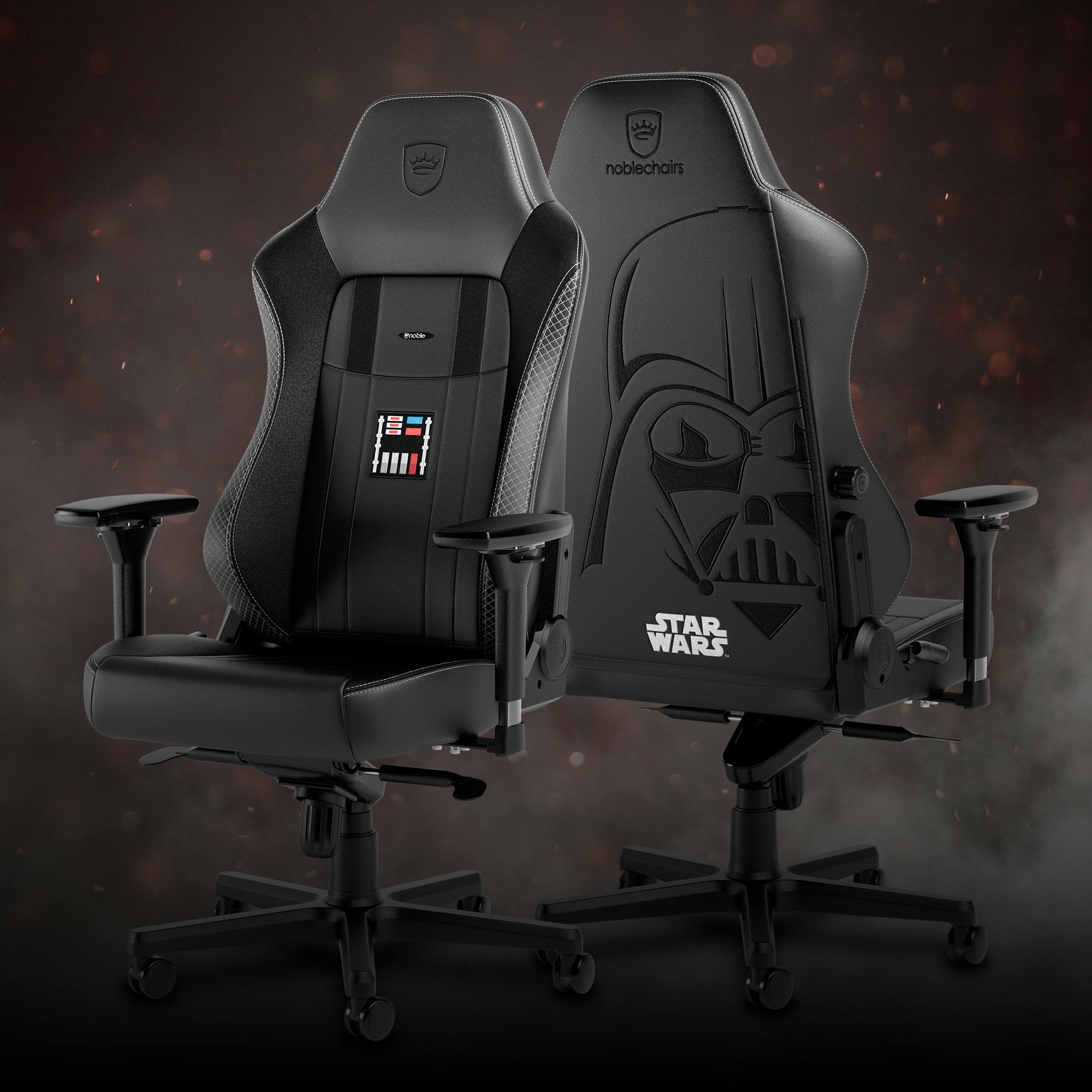 Cadeira gamer Darth Vader em couro vegano PU vista frontal e traseira