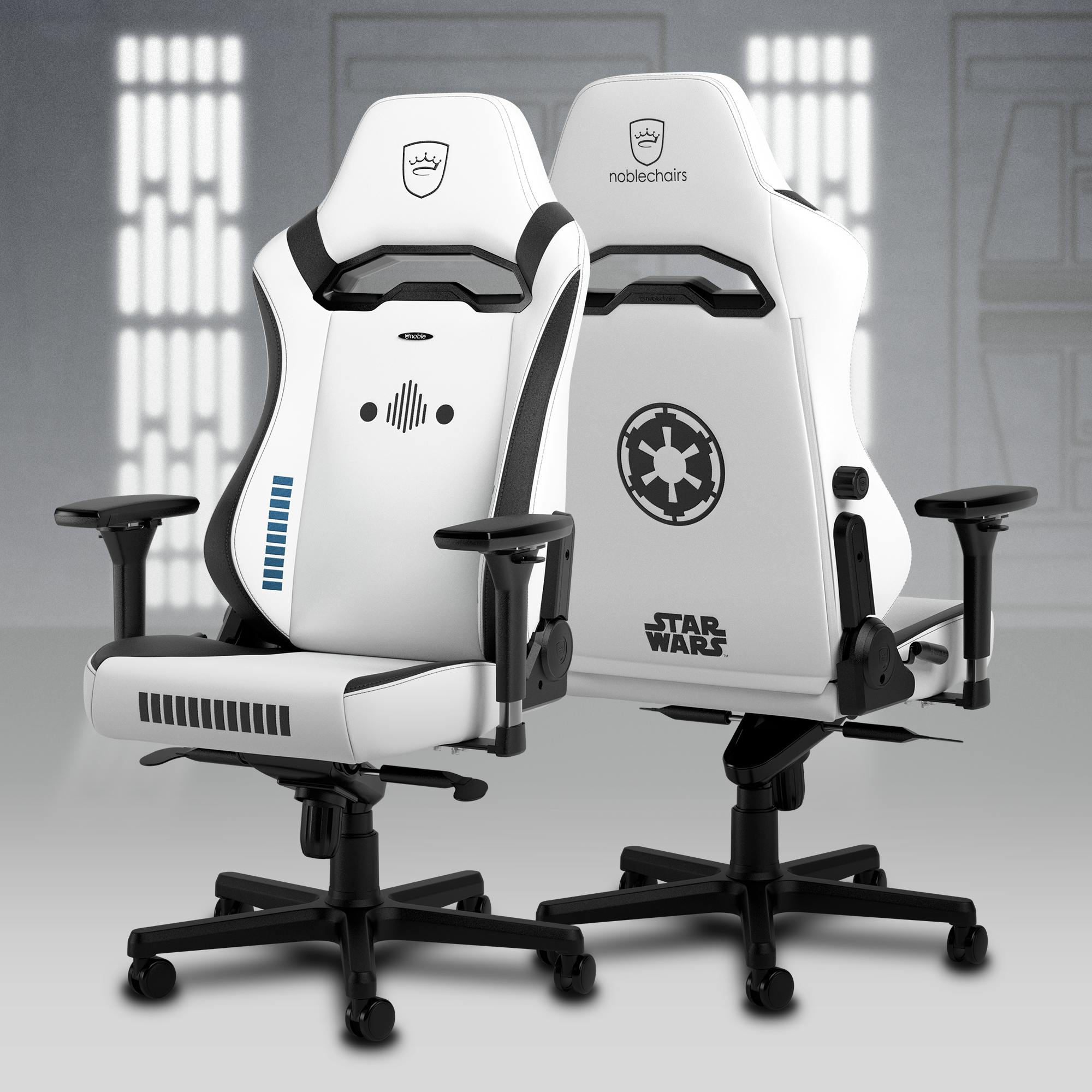 Cadeira gamer Stormtrooper em couro vegano PU vista frontal e traseira