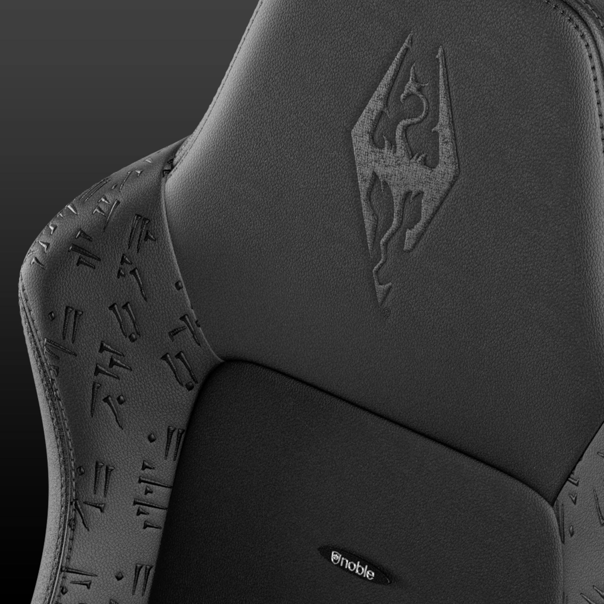 Gaming Chair Skyrim 10th Anniversary Vegan PU Leather Highlighted Details View